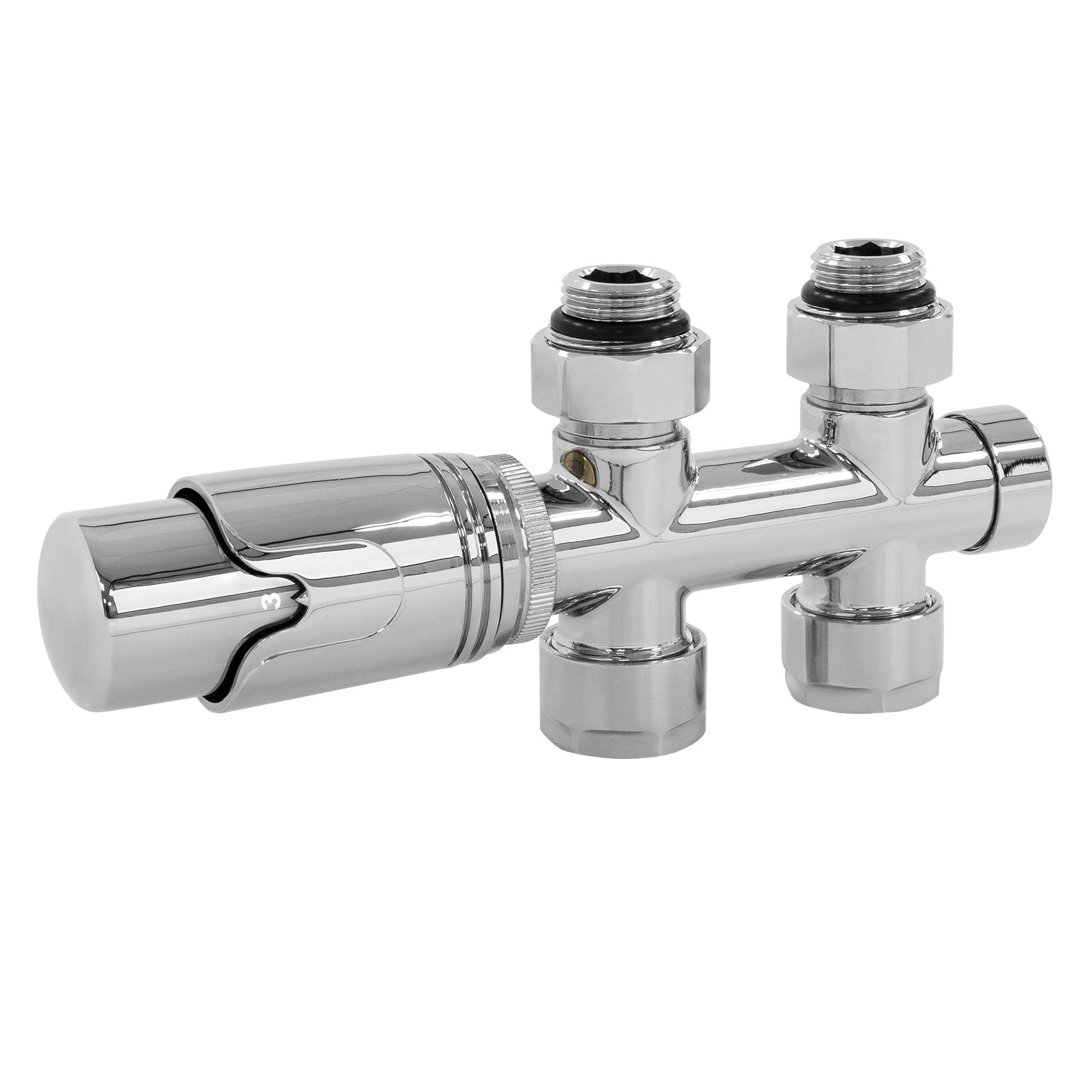 LuxeBath afsluiterset Multiblock antraciet universeel hoek en rechtdoor vorm incl. thermostaatkop voor badkamerradiatoren met middenaansluiting - Universele radiatoraansluitset met thermostaat