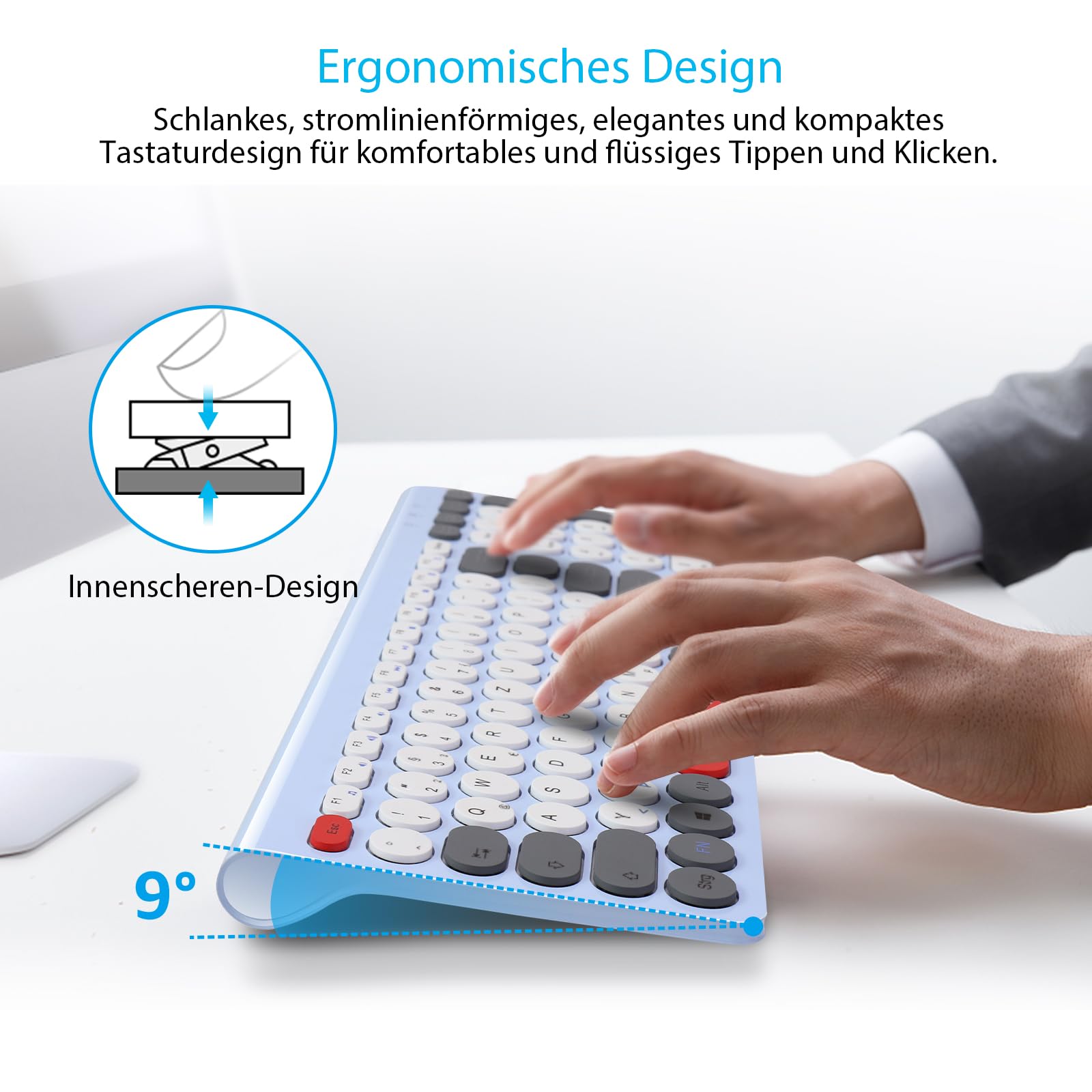 LeadsaiL, Juego de ratón de Teclado inalámbrico, ratón ergonómico y Teclado, Teclado y ratón inalámbricos para PC, diseño alemán QWERTZ, Teclas silenciosas de Teclado y ratón, PC MacOS, Ordenador
