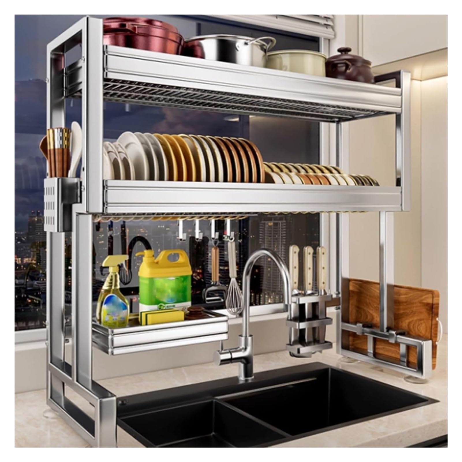 DFGHNBVC Multifunctal Stainless Steel Dish Rack Spacesaving Hanging Plate Drainer 37.4 Inch Sto Nizer For Dishes Kitchen Tial Slish Design,2-75Cm(29.5In)