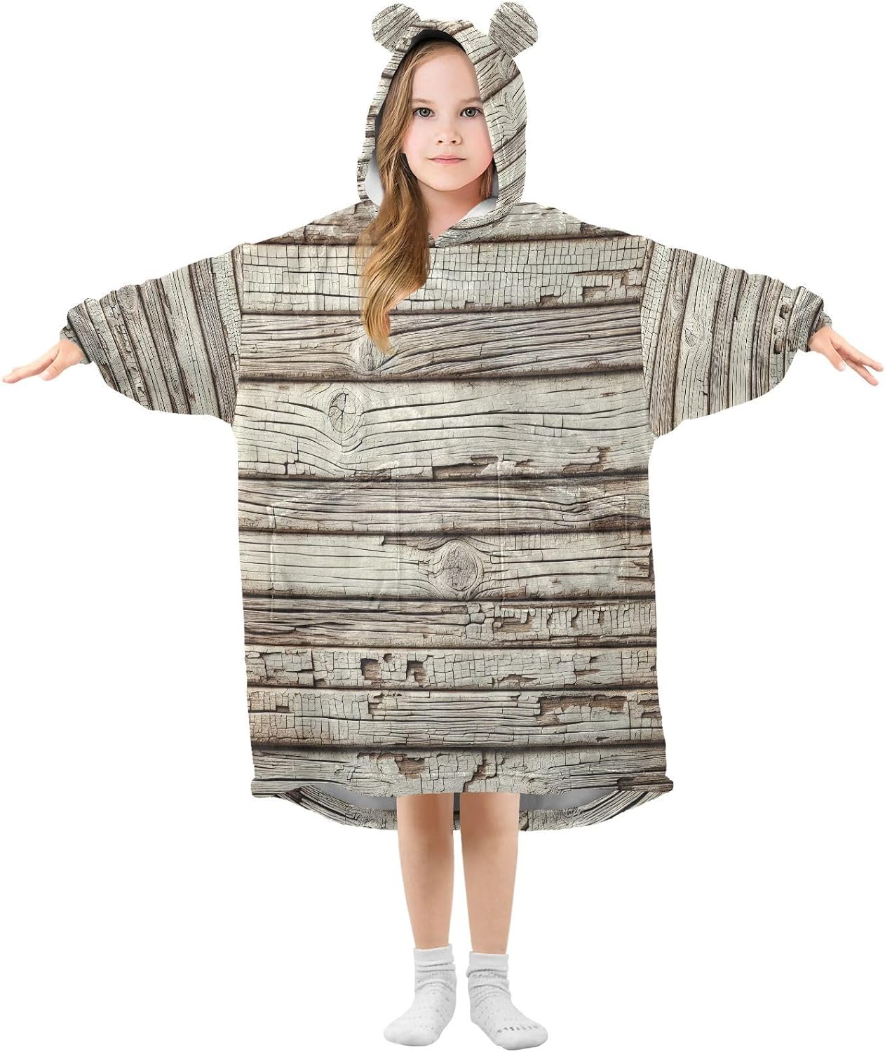 Kigai Wood Pattern Wearable Blanket Hoodie for Kids Oversized Hooded Blanket Warm & Cozy Sweatshirt with Pockets