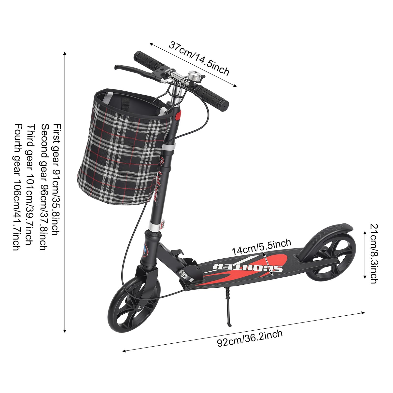 Trottinette pliante, trottinette de ville pour enfants avec panier, trottinette de travail | Trottinette pliable à deux roues pour la ville et le travail, hauteur réglable à 4 niveaux, pour adultes et enfants