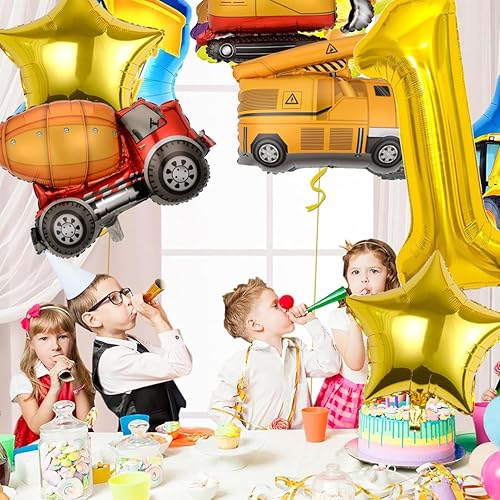 Miniatura 5 de Globos de camión de construcción, globos de aluminio para niños, decoración de fiestas de cumpleaños temáticas de camiones de construcción