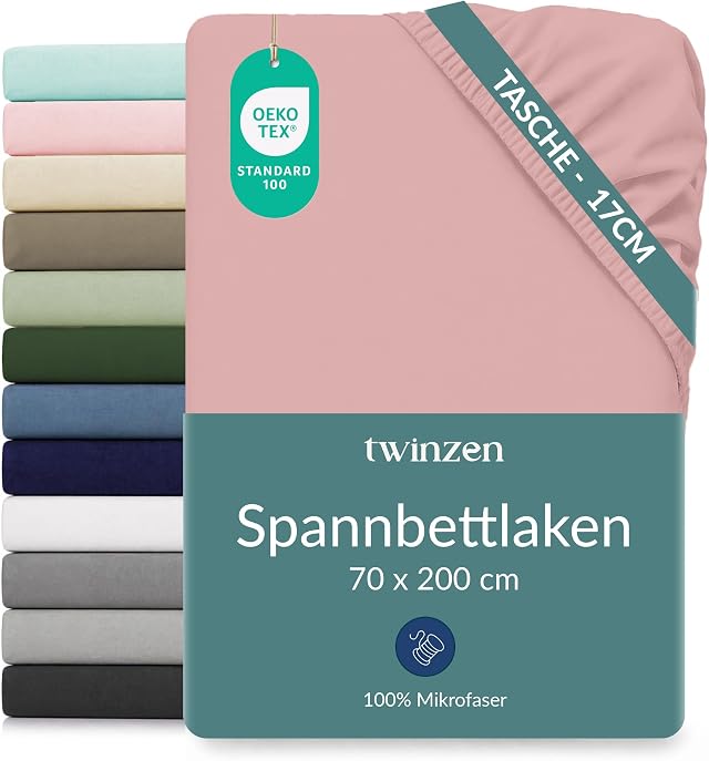 Twinzen Spannbettlaken Mikrofaser 70x200 Rosa Steghöhe 20 cm