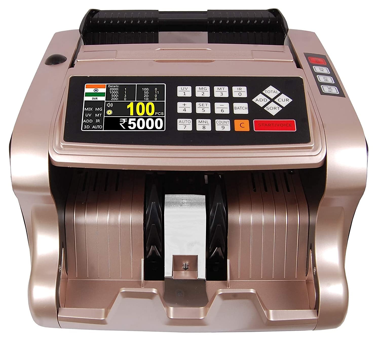 Hanutech Heavy Duty Multi Notes Value Counting Machine, Latest E-Colored Fake Note Detection/UV/MG/IR Sensors Counterfeit 