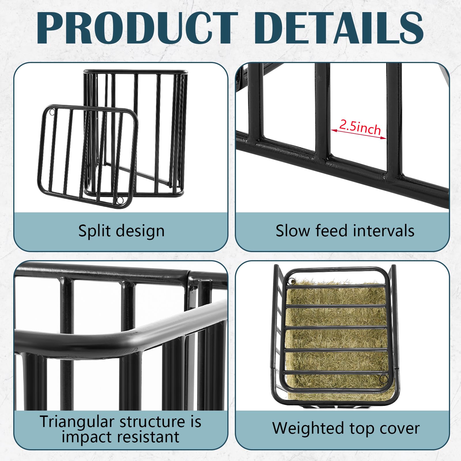 Otoolling Flat Wall/Corner Hay Feeder for Horse, Large Hay Rack Feeder Blanket Holder, 2.5" Healthy Slow Eating Prevents Waste, Easy Assembly for Goats Sheep Indoor Outdoor(Flat Wall with Lid) - image 3