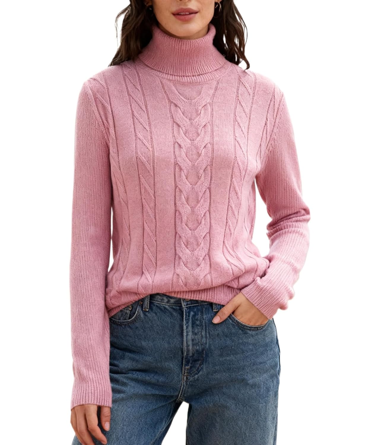 DAIMIDY Womens Turtleneck Sweater Cable Knit Long Sleeve Chunky Fall Sweaters Knit Pullover Tops