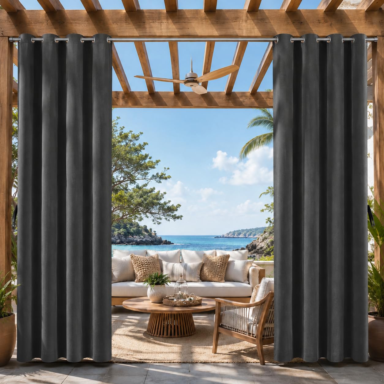 Waterproof Blackout Outdoor Curtains, Grommet Top Curtains for Garden