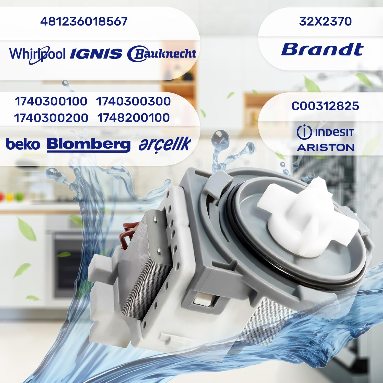 Bomba para Lavavajillas 220/240V 30W con Código Original 1748200100 1740300100 1740300200 1740300300 para Beko - Garantía de 10 Años - MONTERAL