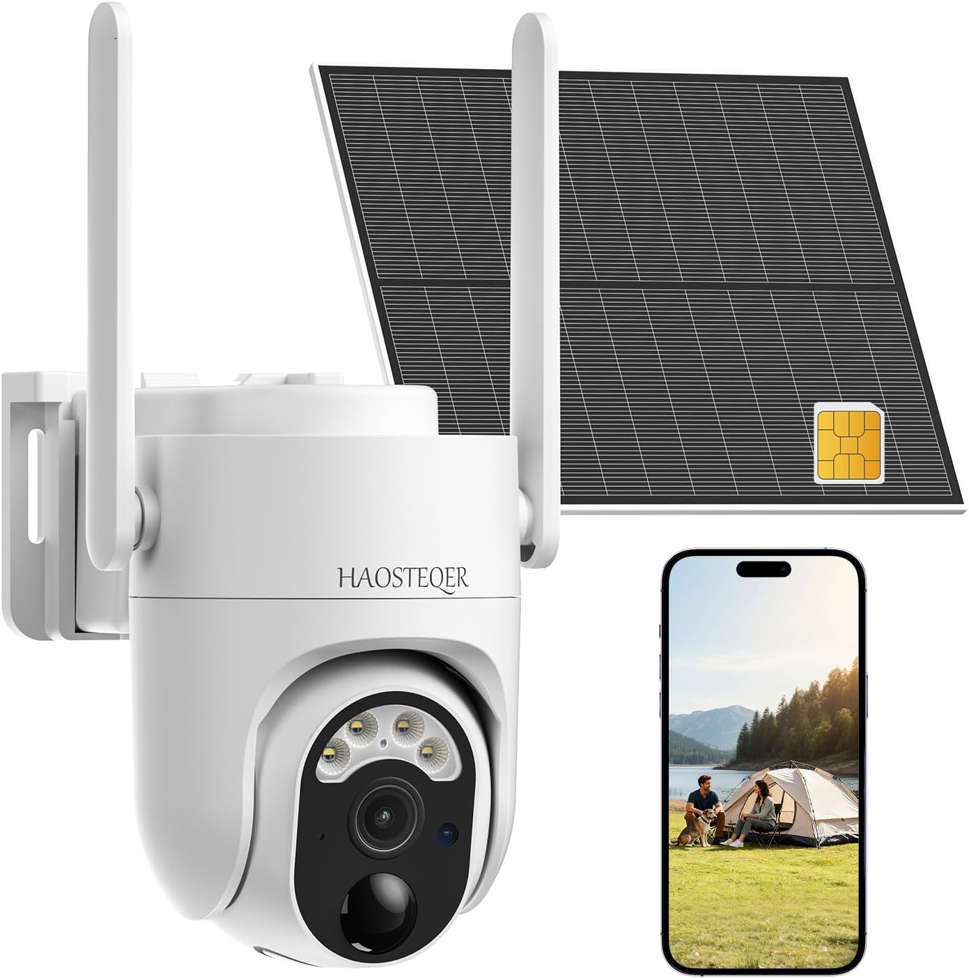 4G LTE Cellular Solar Security Camera Wireless Outdoor, No WiFi Security Camera Solar Powered, 360° Live View, 2K Color Night Vision, AI Detection, 2-Way Audio, Phone Notification, Built-in SIM Card