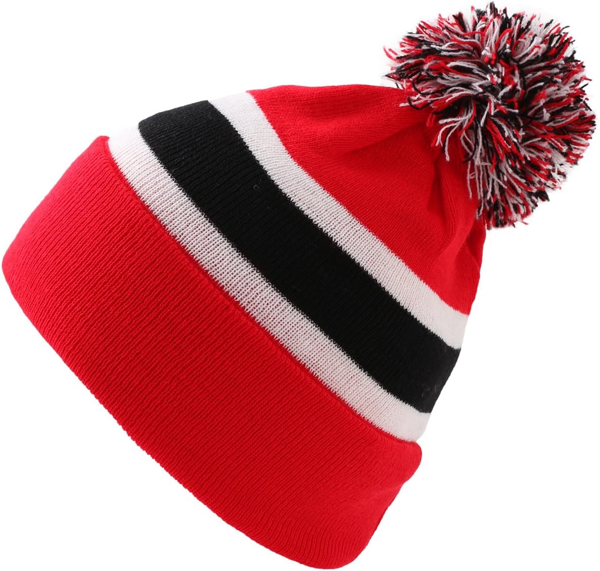 Cap911 Winter/Spring Unisex Ace Plain Pom Beanie with Stripe- Many Colors