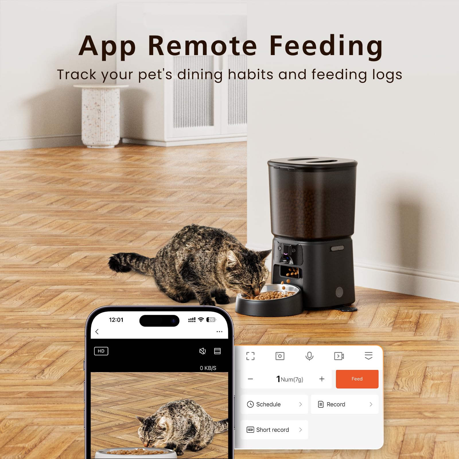 Alimentatore automatico per gatti con fotocamera, alimentatore intelligente WiFi 4L con controllo APP, video HD 1080p, visione notturna, chiamata vocale, rilevamento del movimento, doppia