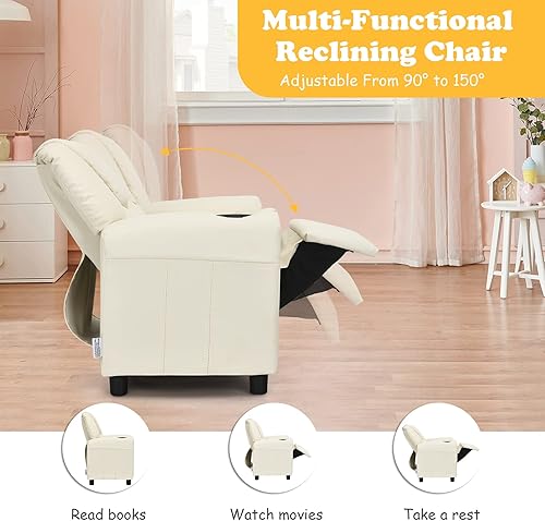 Miniatura 3 de ARLIME Silla reclinable para niños, sillón tapizado con soporte para tazas, respaldo, sofá de cuero para bebé con reposacabezas y reposapiés,