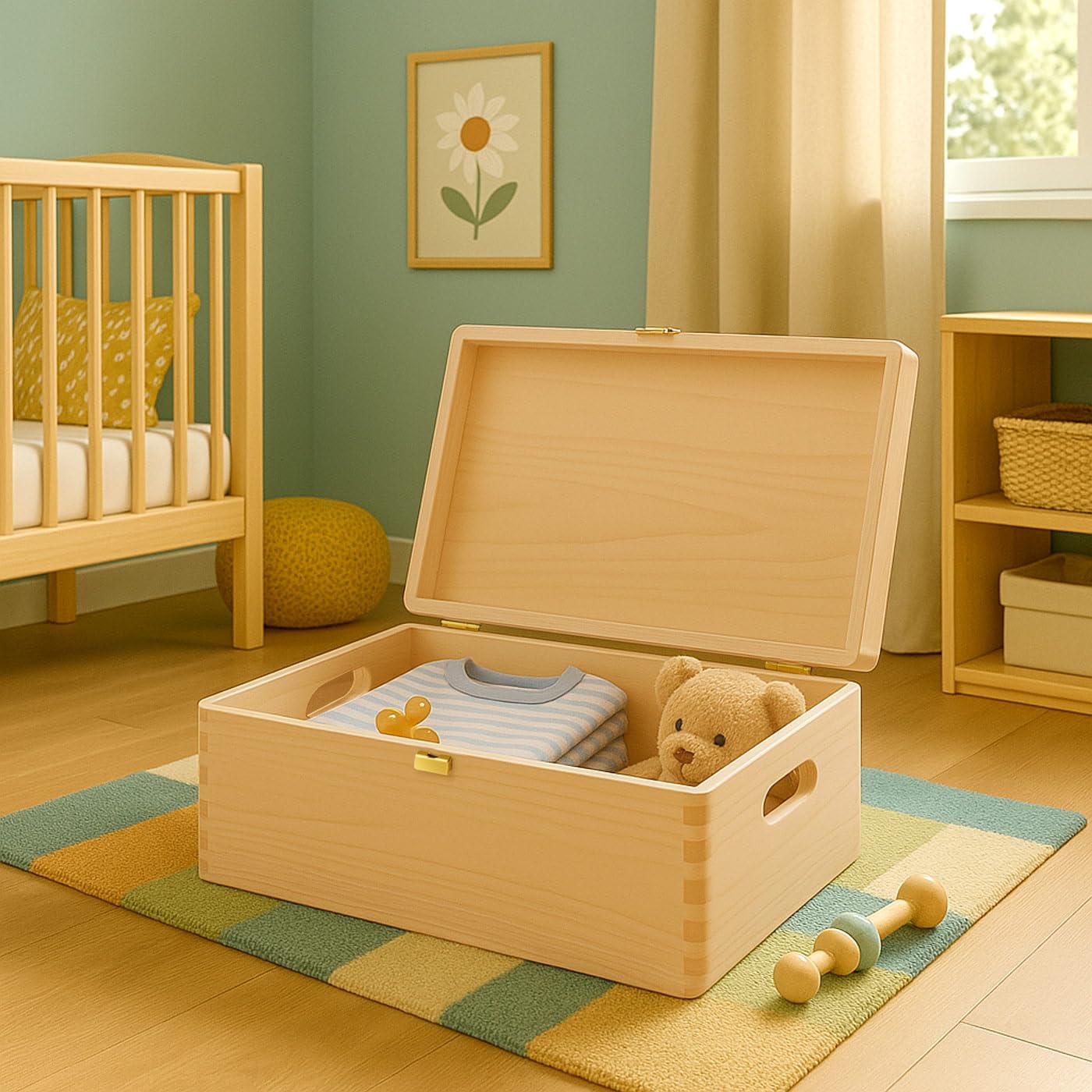 Maverton Boite Souvenir Bebe Personnalisable - Cadeau Naissance Personnalisé - L/XL Boite de Rangement avec Couvercle en Bois de Pin Naturel - Cadeau Noel - Cadeau Anniversaire Enfant Personnalisé