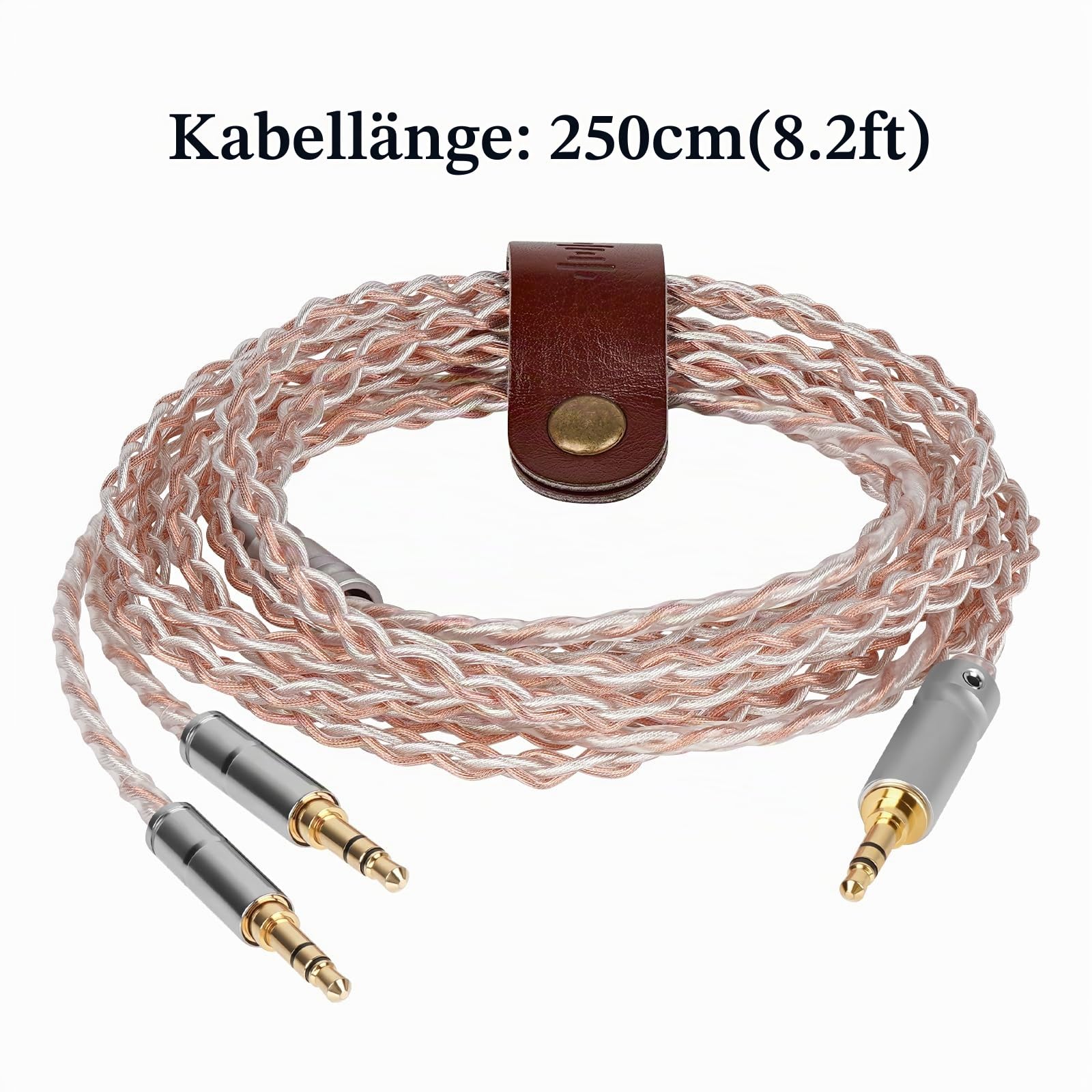 GEEKRIA Apollo Kupfer-Silber-Geflecht-Upgrade-Audiokabel, kompatibel mit HIFIMAN SUSVARA UNVEILED SUNDARA Ananda Arya HE4XX, 3,5 mm auf Dual 3,5 mm Stecker, Ersatz-Kopfhörerkabel (8,2ft / 2,5 m)