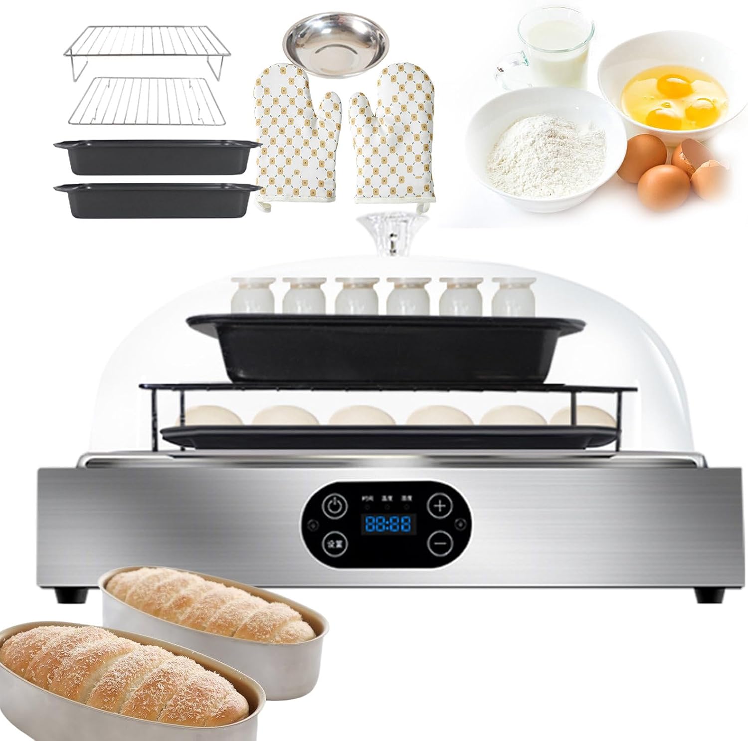Electric Bread Dough Proofer Machine,Yogurt Maker,Non Slip Base,Transparent Pc Cover,Led Touch Panel,with A Pair of Heat Insulating Gloves,for Food Warmer Chocolate Melter,Singlelayer