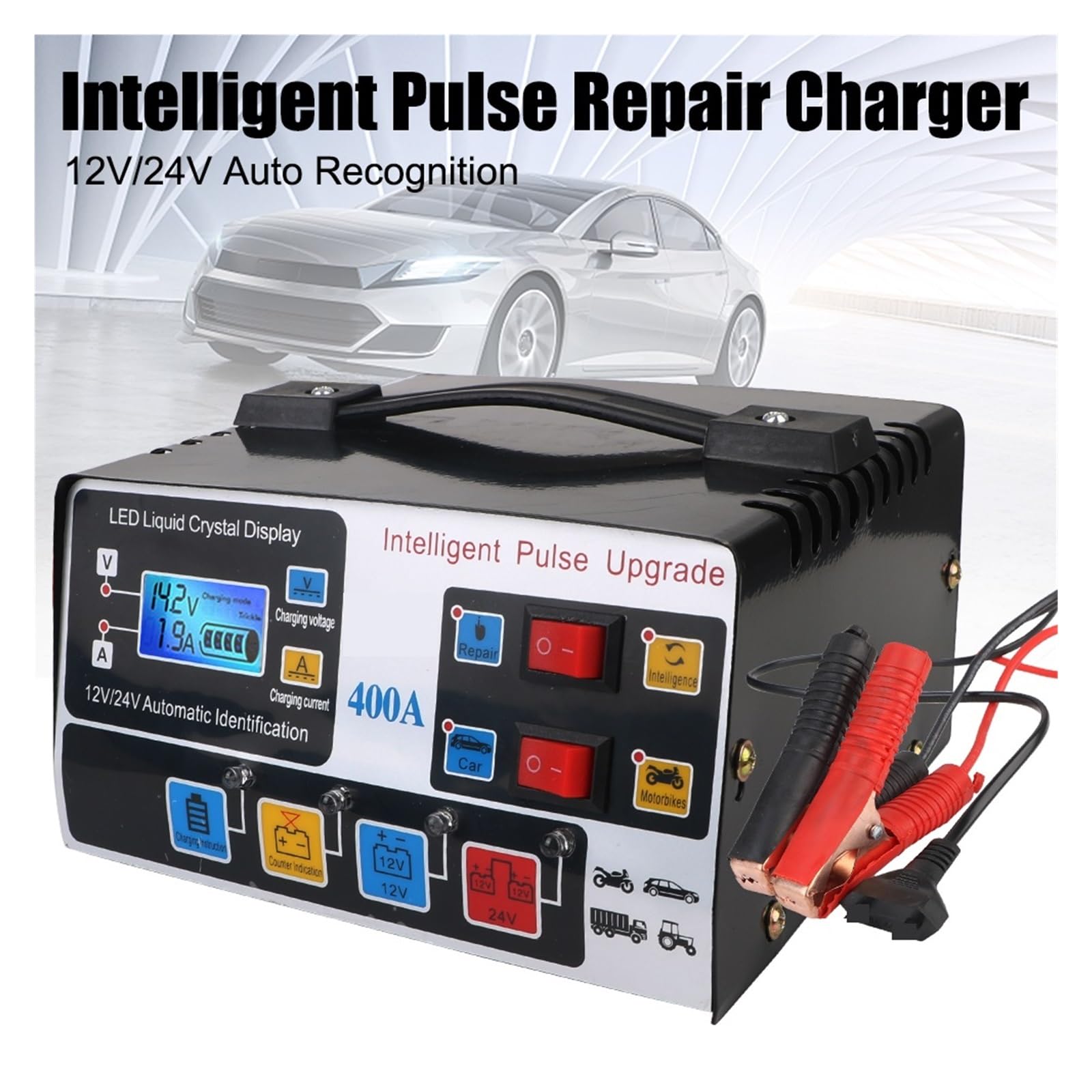 Inteligentna Ładowarka Samochodowa 12 V/24 V 220 W Wyświetlacz LCD O Dużej Mocy Naprawa Impulsów Pełni Automatyczna Wysoka Częstotliwość Wydajne Szybkie ładowanie