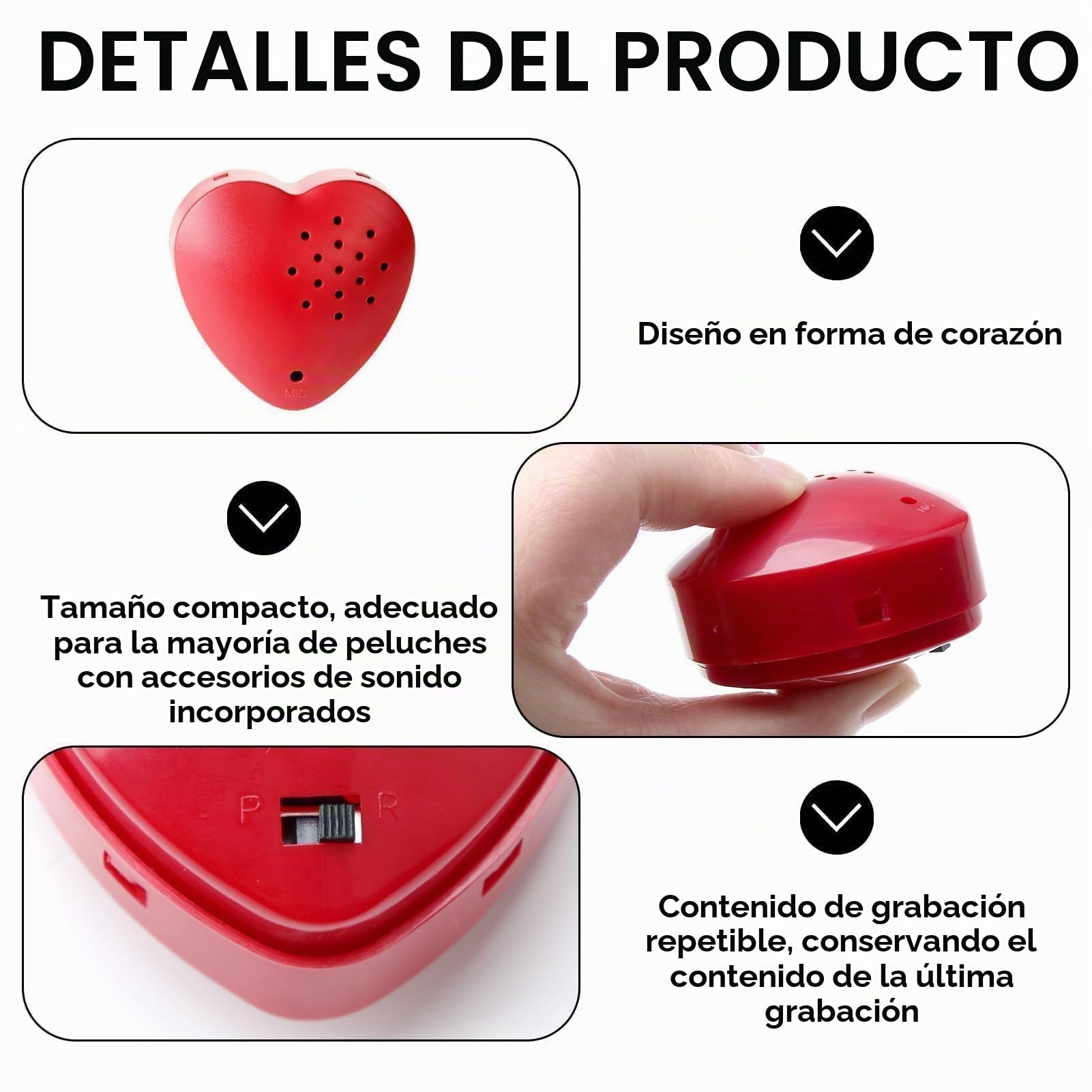 Grabadora de Voz en Forma de Corazón 30 Segundos,Caja de Voz para Animales de Peluche, Grabadora de Voz Personalizada para Juguetes y Regalos Emotivos,Mini grabadora de Voz,Regalo DIY