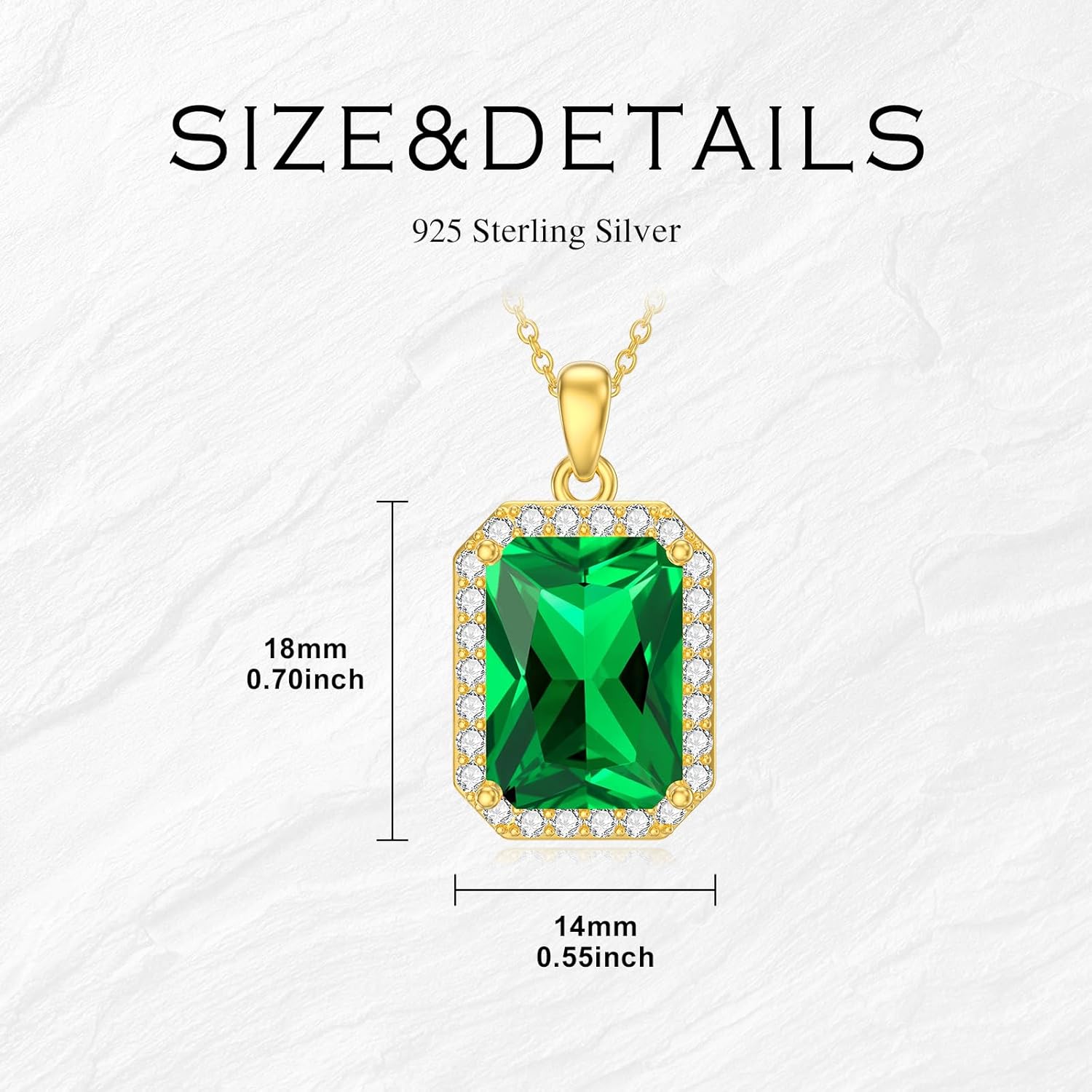 Emerald Necklaces for Women 18K Gold Plated Silver Halo Style Crushed Ice Green Emerald Pendant Necklaces, May Birthstone 16+2" - Image 5