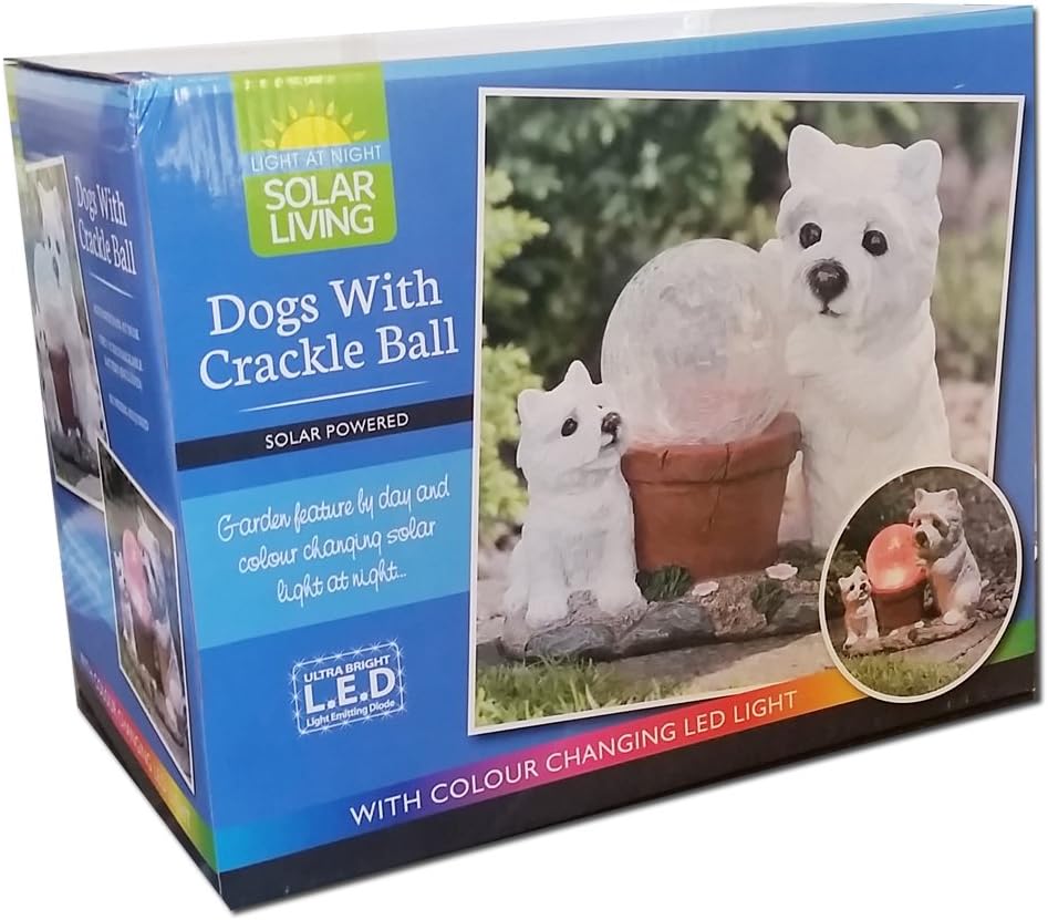 Solar Light White Terrier Dogs With Crackle Ball Led Garden Light Statue