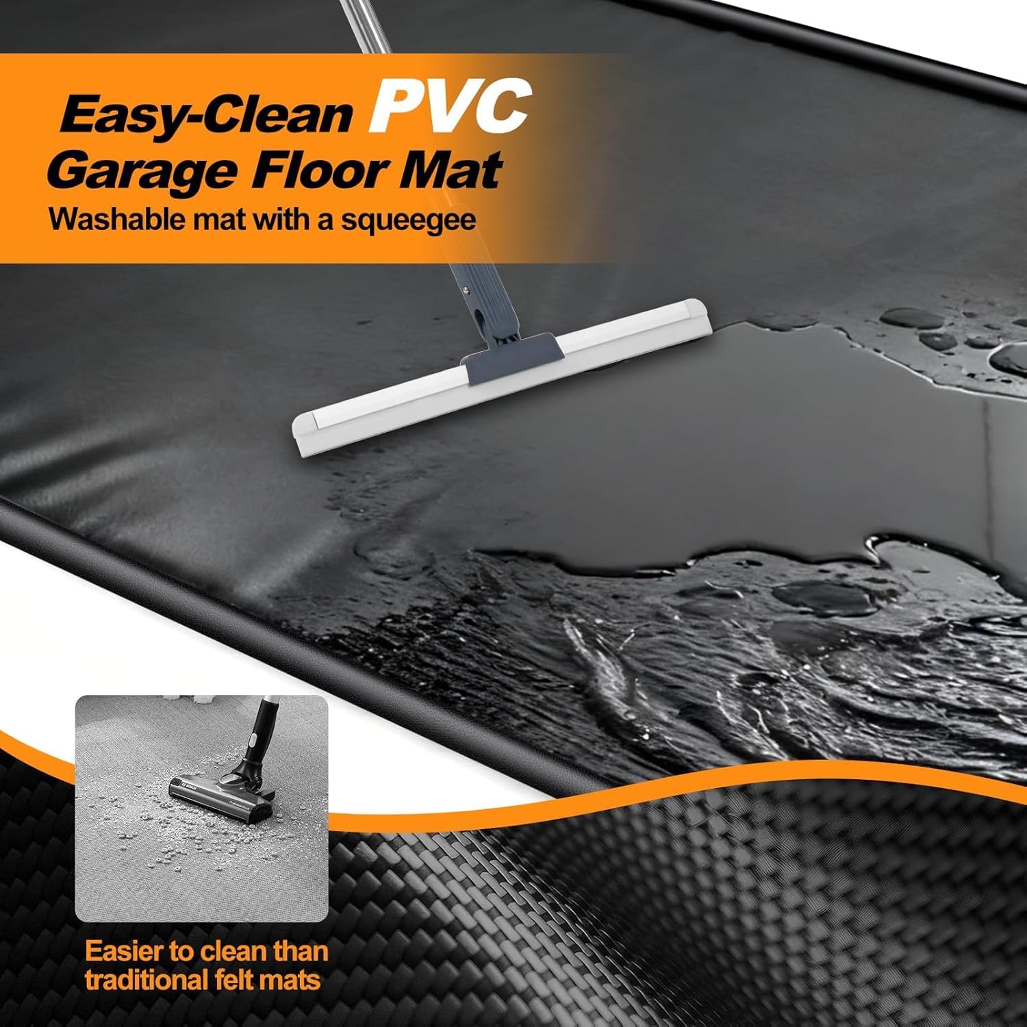 Garagenbodenmatte 2,4×4,9m, Strapazierfähige 1300D PVC-Auffangmatte | mit Bodenabstreifer, Schwarz, Wasserdichter Schutz vor Schnee, Regen und Schlamm für Autos