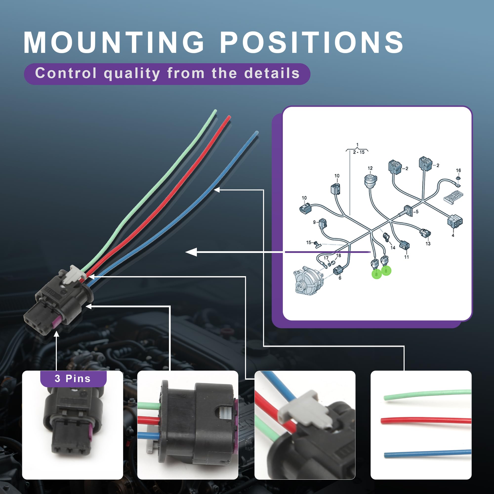 OTOTEC 2-poliger Stecker Auf Buchse, Auto-Modifikations- Und Reparaturstecker, Kabelbaum, Länge 40 Cm, Mit Kabelbinder, 4B0971832 4E0972575 907650.02, Kompatibel Mit Volkswagen, 2 Stück