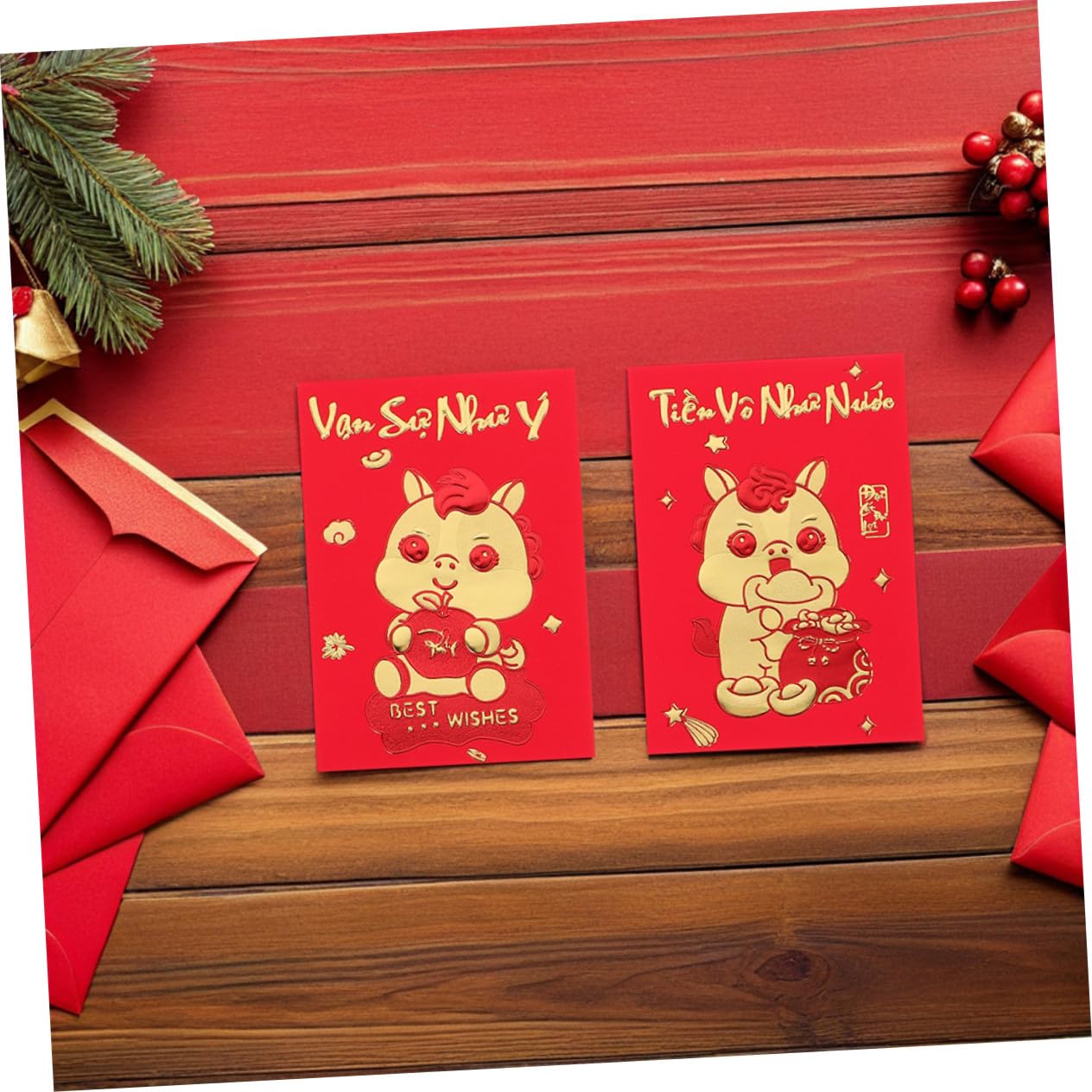 DOITOOL 360 Piezas Sobres Rojos Creativos para Año del Caballo de Hong Bao Vietnamitas Resistentes Diseño Elegante y para Festivales y Regalos Auspiciosos