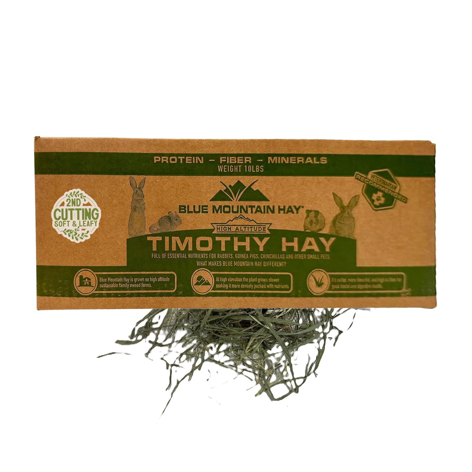 Blue Mountain Hay Fresh High Altitude 2nd Cutting Timothy Grass Hay (10 lb), Soft Leafy Easy Flake Forage High Fiber Balanced Nutrition Supports Digestion Optimal Weight Palatability Low Waste