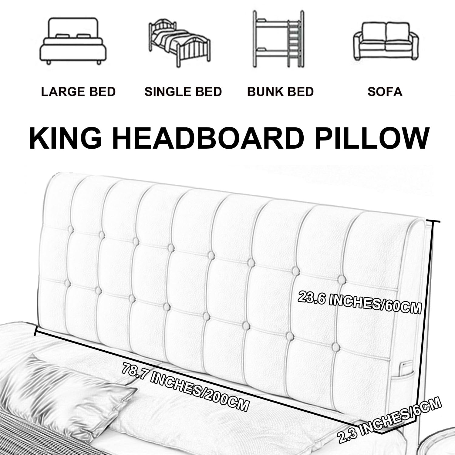Cabecero grande tapizado de piel sintética verde con funda extraíble para dormitorio, litera, respaldo de apoyo lumbar con correas (79 x 23 x 2 pulgadas)