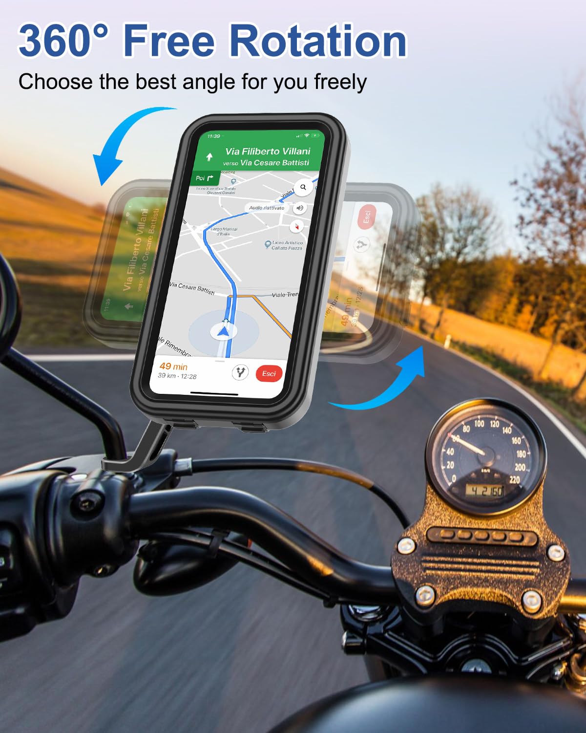 Porta Telefono Moto Impermeabile [1S Sgancio Rapido] Supporto Telefono Moto Specchietto Porta Cellulare Scooter con Touch Screen Rotazione di 360 per Smartphone da 4.7-6,9" Pollici