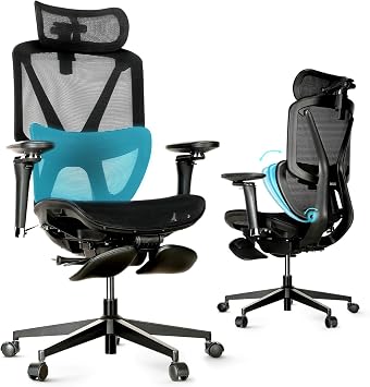 Ergonomic Office Chair with Footrest,Office Chair with 136 Recline, Office Desk Chair with Adjustable Lumbar Support, Computer Chair with Breathable Mesh Seat