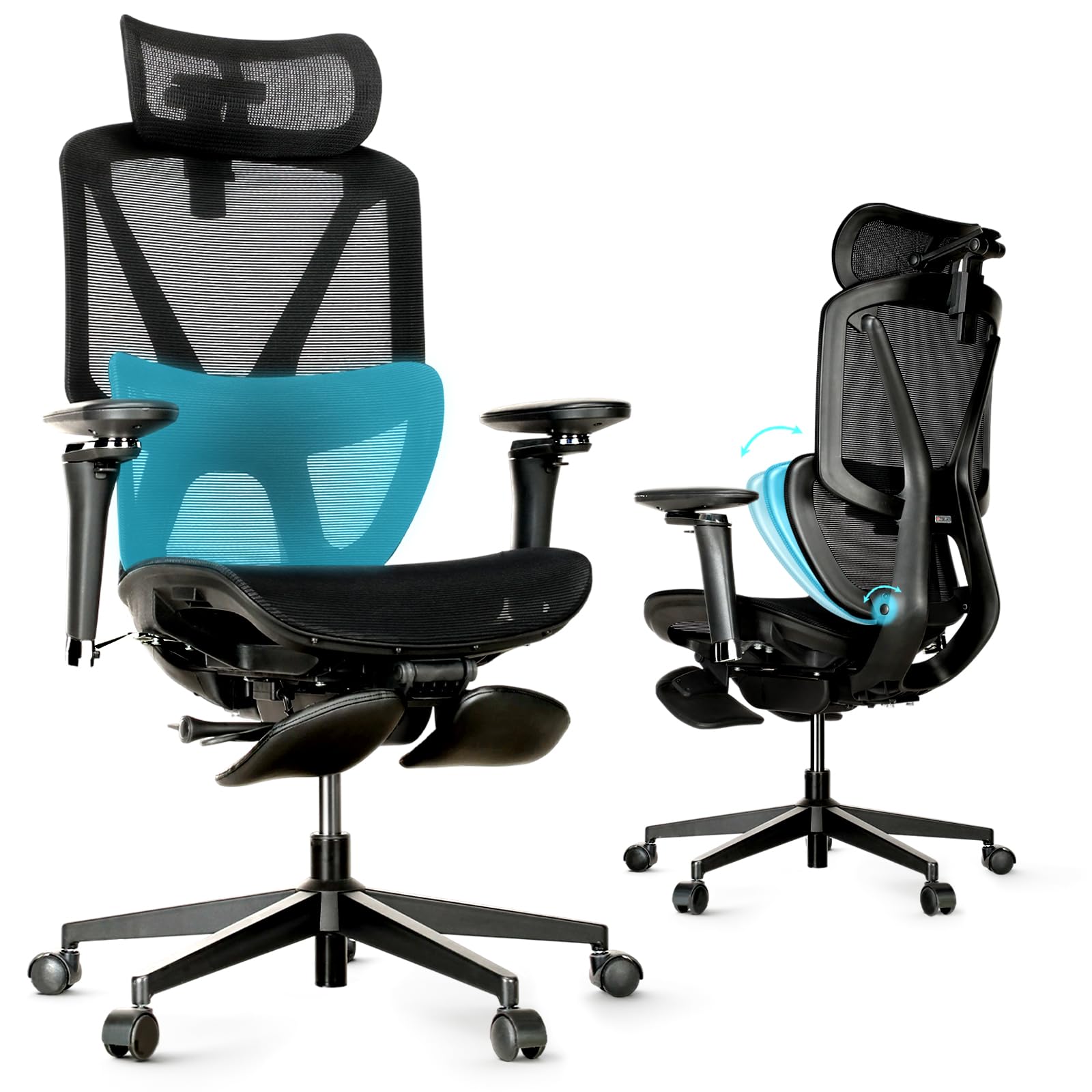 Ergonomic Office Chair with Footrest,Office Chair with 136° Recline, Ergonomic Desk Chair with Larger Adjustable Lumbar Support, Computer Chair with