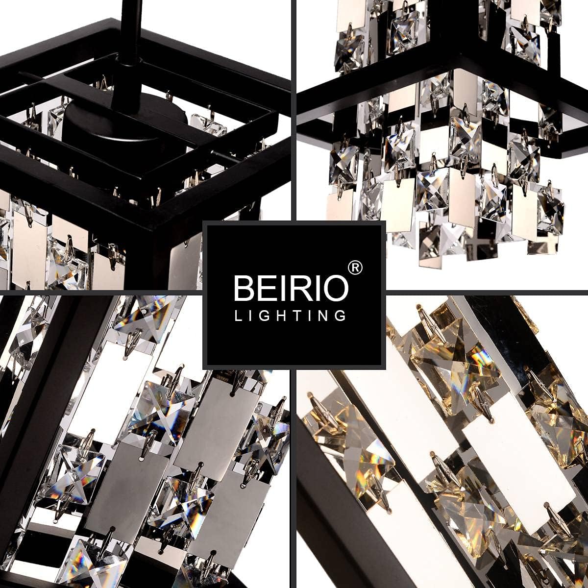 50% Off Discount BEIRIO Modern K9 Crystal Pendant Lighting with 2-Lights LED Bulbs and Black Rectangle Metal Shade Adjustable Island Light for Restaurant Kitchen Table Bedroom Living Room Dining Room(6.7×13.4 inch)