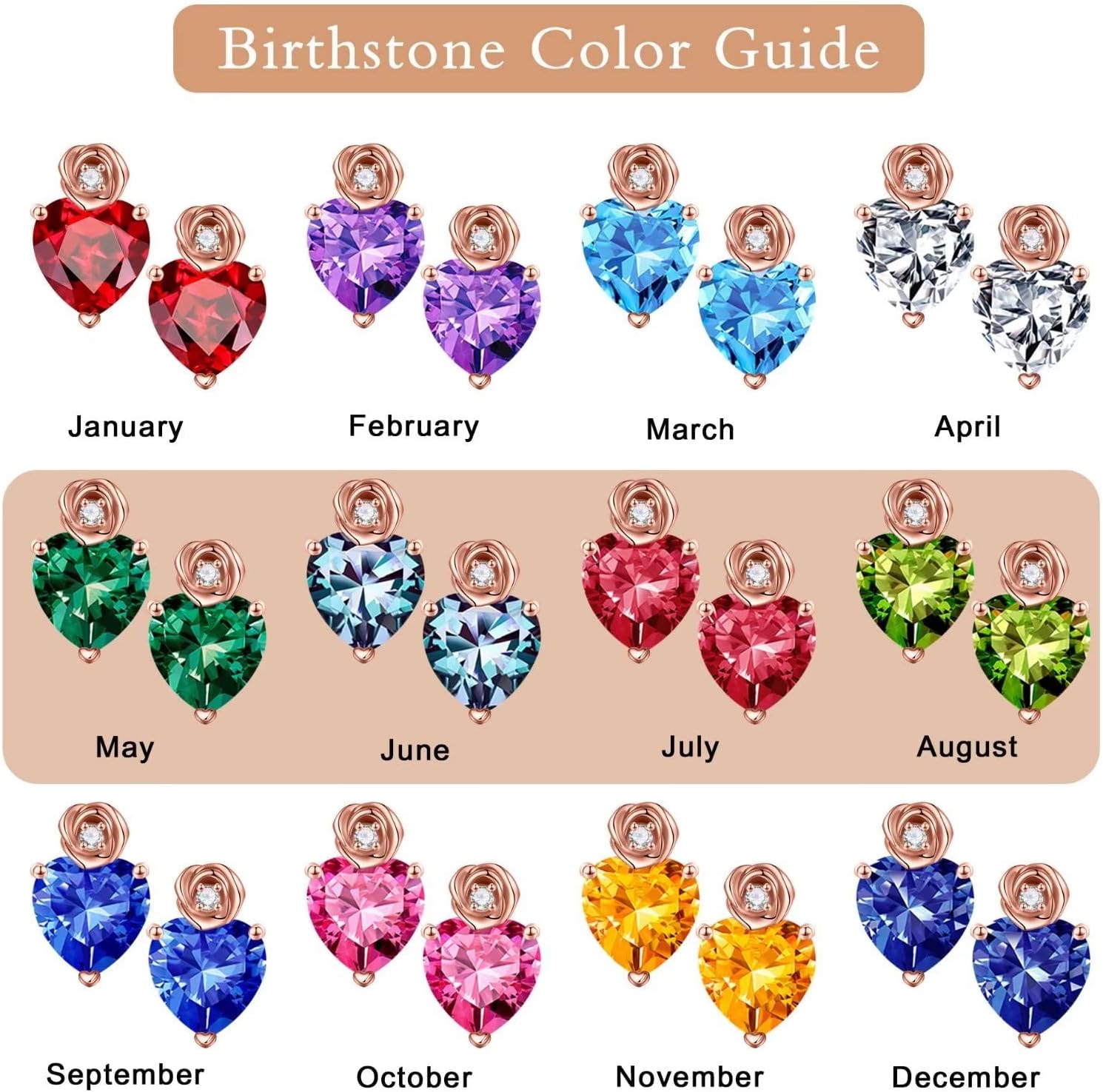 Iefil Earrings for Women - Sterling Silver Rose Heart Birthstone Stud Earrings for Women, Anniversary Birthday Gifts for Women Wife Mom Daughter - Image 7