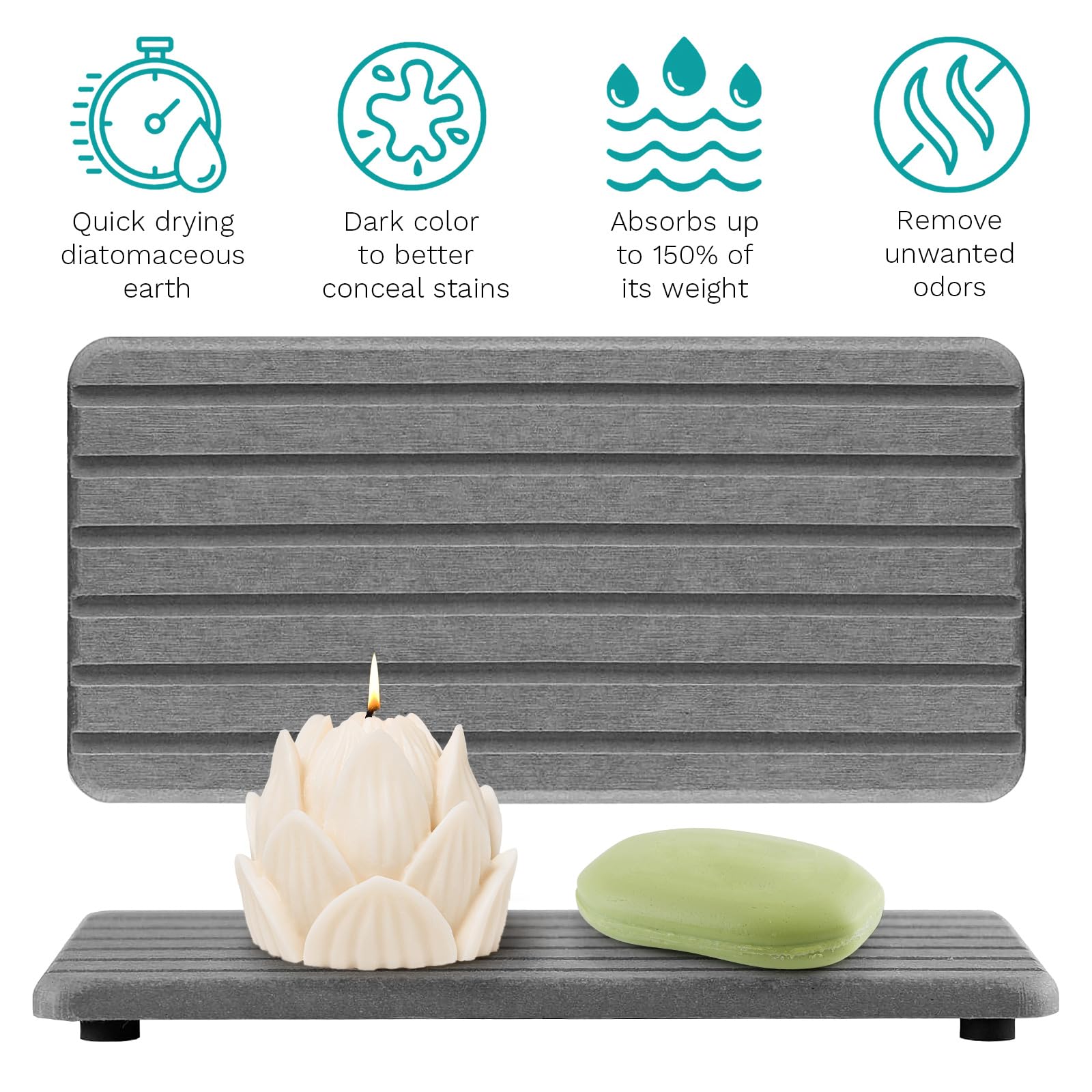 2 bandejas de agua ausente para fregadero de baño, jabonera de secado rápido, color gris, ideal para jabón y esponjas, para el hogar moderno
