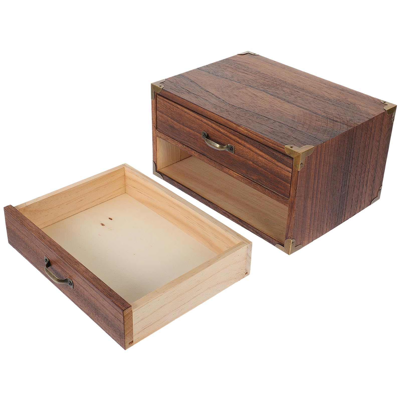 Scatola portaoggetti vintage in legno con due cassetti, elegante organizer da scrivania per casa e ufficio, perfetta per cancelleria e gioielli, design cactus