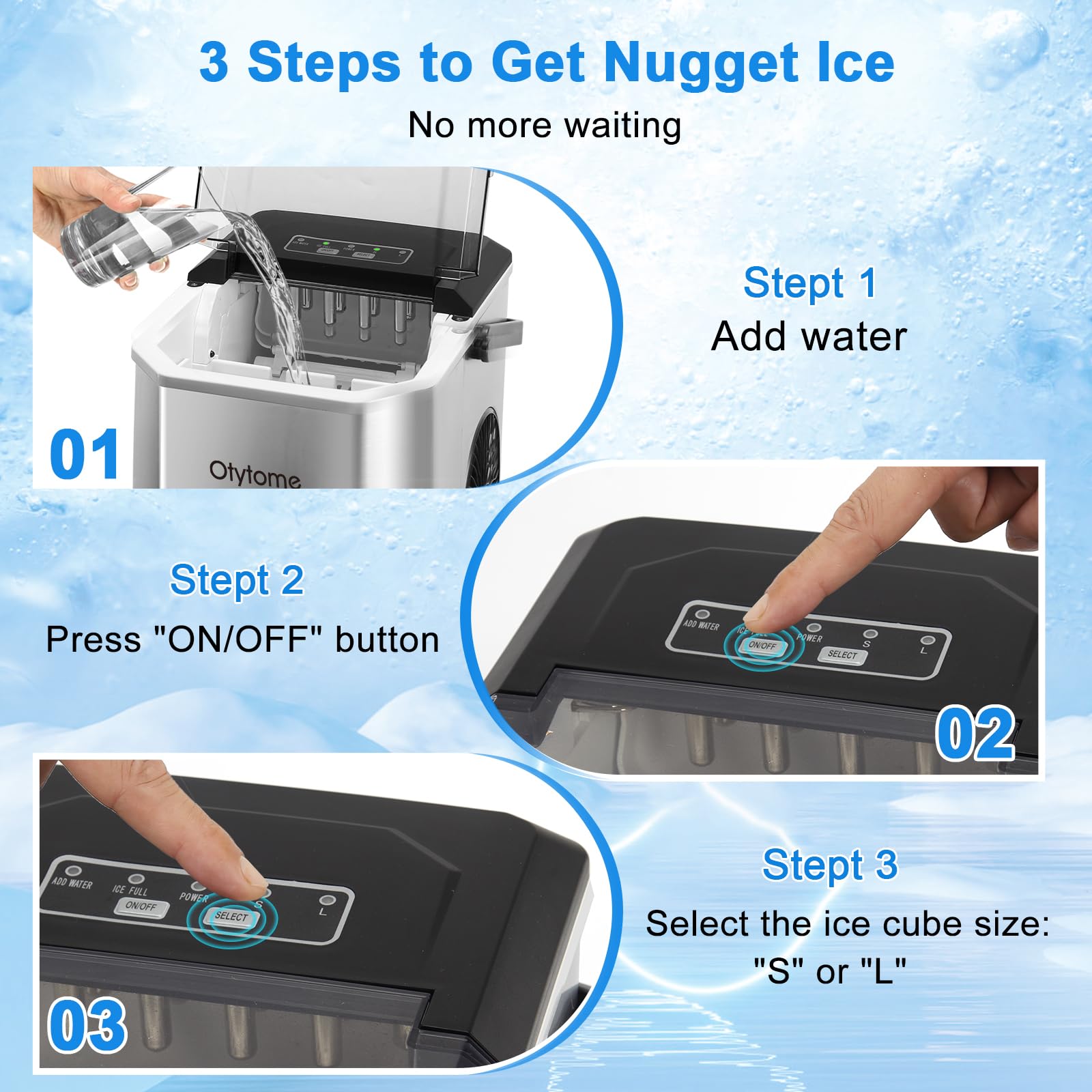 Ice Maker Countertop, Self-Cleaning Ice Machine Maker And 2 Sizes Of Bullet Ice 9 Pcs In 6 Mins Portable Ice Maker With Carry Handle, Small Ice Maker For Home Kitchen Camping Party Bar, Stainless on Fridge.com - View 6