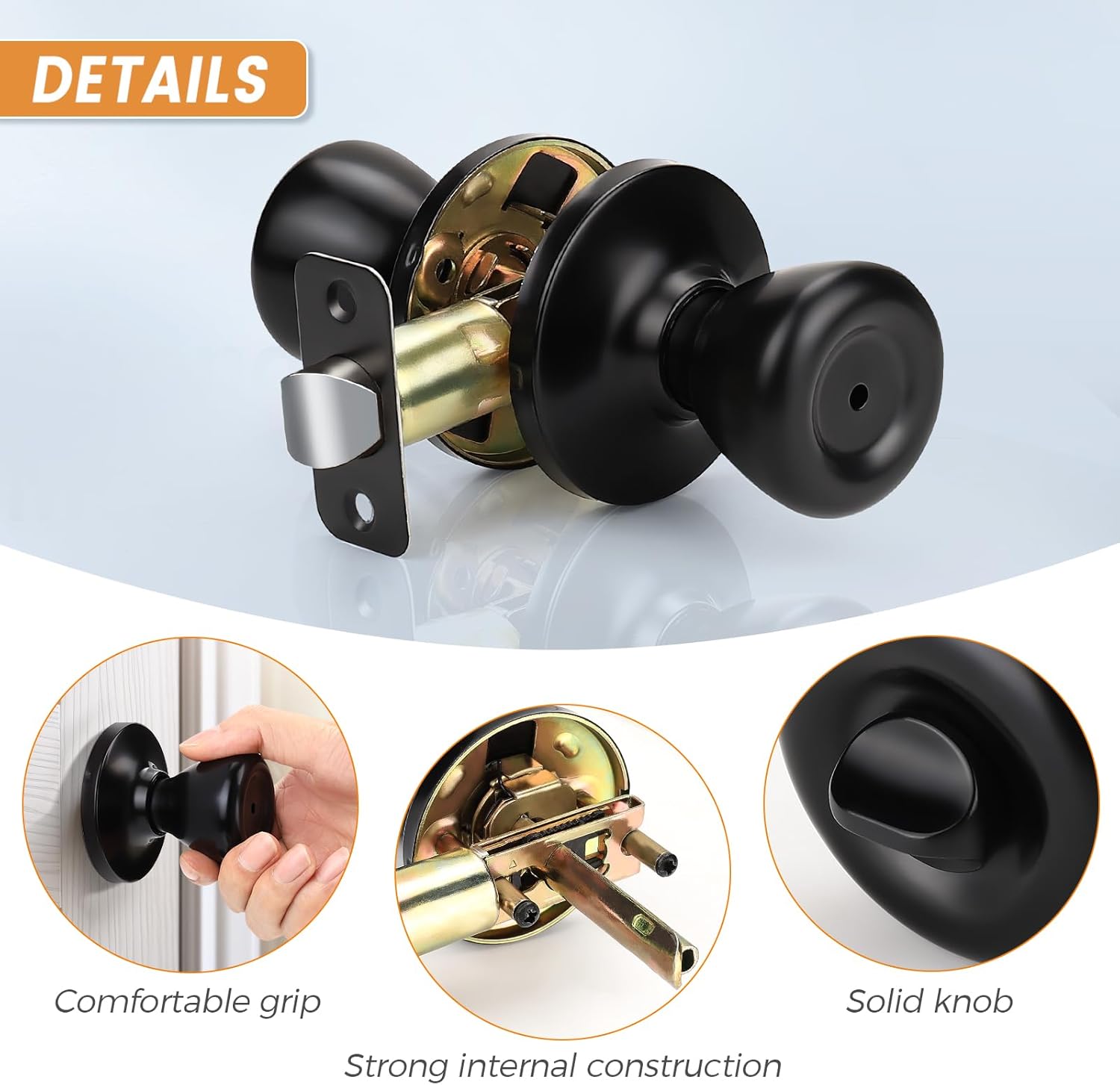 KNOBWELL 6 Pack Matte Black Privacy Door Knobs Lock for Bedroom and Bathroom, Keyless Interior Door Knob with Lock, Turn Thumb Locking Interior Door Lockset, Tulip Design Matte Black Door Knob