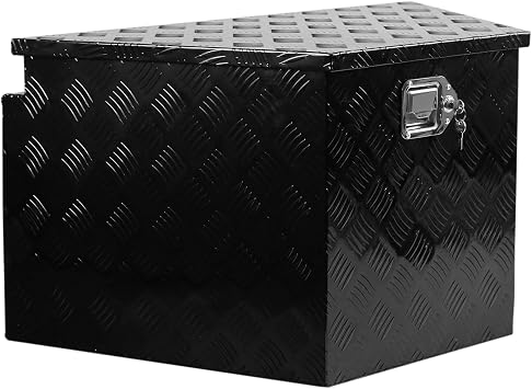 33 Inch Heavy Duty Diamond Plate Aluminum Trailer Tongue Box Pickup Truck Tool Box Storage Organizer with Weather Resistant Seal, Lock & Keys Black 32.5"x20.5"x18.3"