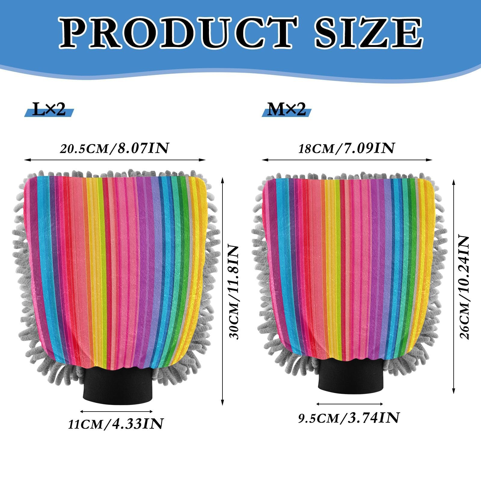 Hezely Colorful-Vertical-Stripes Car Wash Mitt, 2PK Scratch Free Lint-Free for Car Washing and Detailing