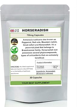 Horseradish Capsules 750mg 100% Natural Pure no additives Antioxidant 30