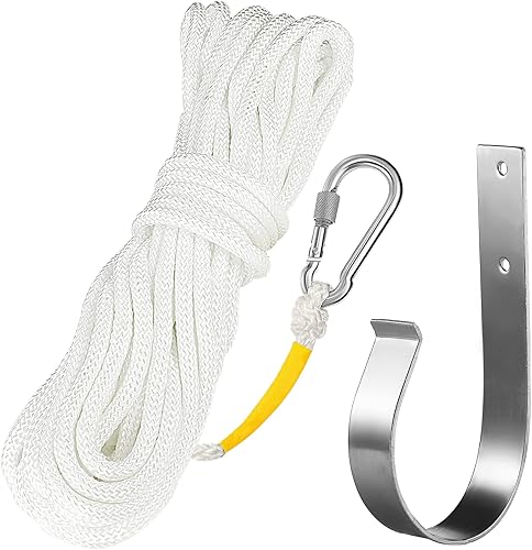 Homaisson Línea de polipropileno trenzada de 49.2ft50 pies con gancho de resorte y soporte de boya de anillo, cuerda de vida hueca de un solo gancho