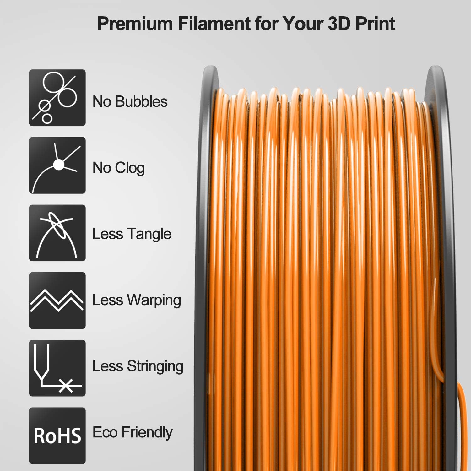 TECBEARS PETG 3D Printer Filament 1.75mm Orange, Dimensional Accuracy +/- 0.02 mm, 1 Kg Spool, Pack of 1