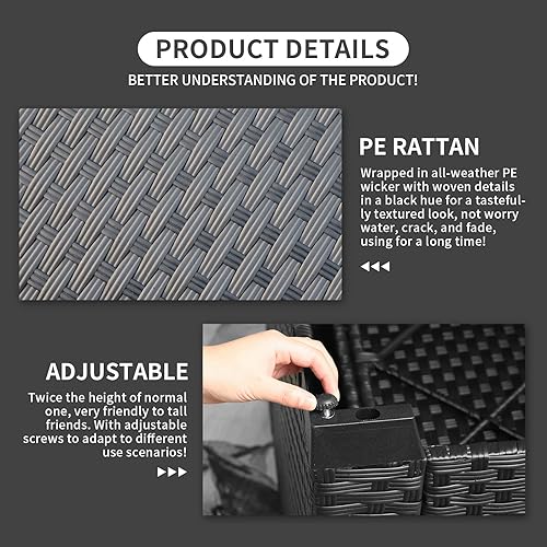 Miniatura 5 de Muebles de patio, mesa auxiliar cuadrada de mimbre para jardín al aire libre con parte superior de vidrio templado, color marrón