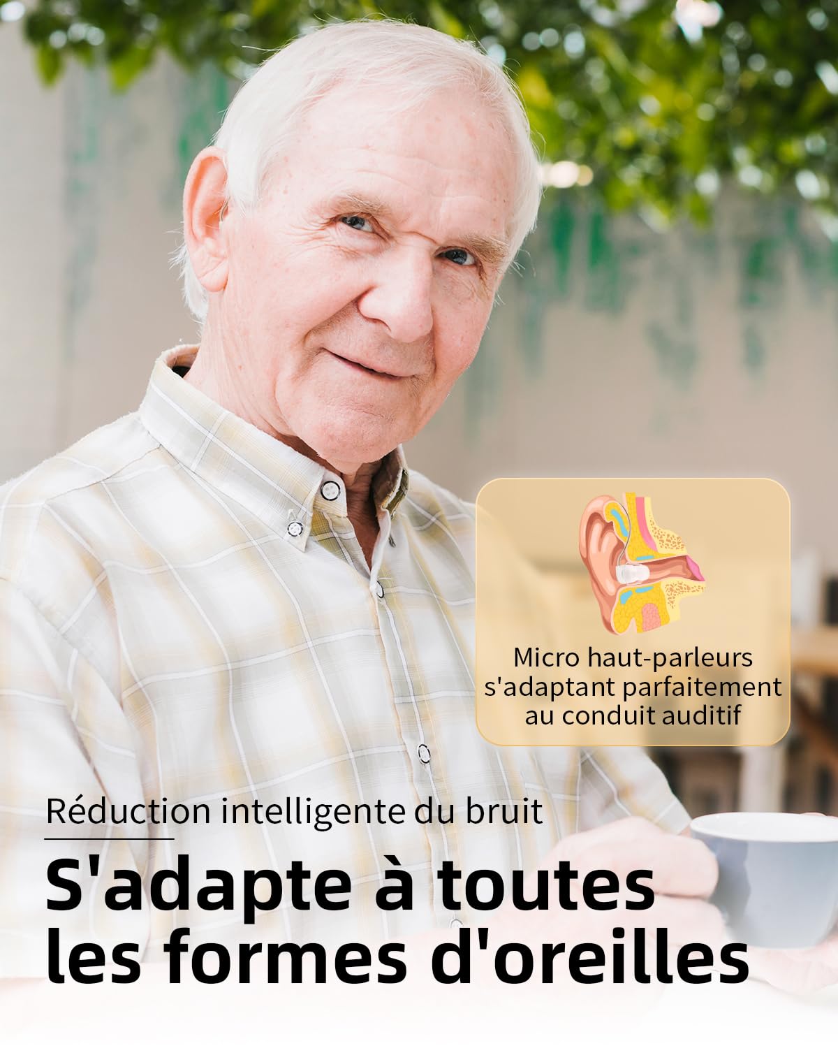 Britzgo Appareil audio Clear Sound-1206, puce numérique, adapté à toutes les oreilles, longue durée de vie de la batterie, manuel en français inclus, réduction intelligente du bruit (argent)