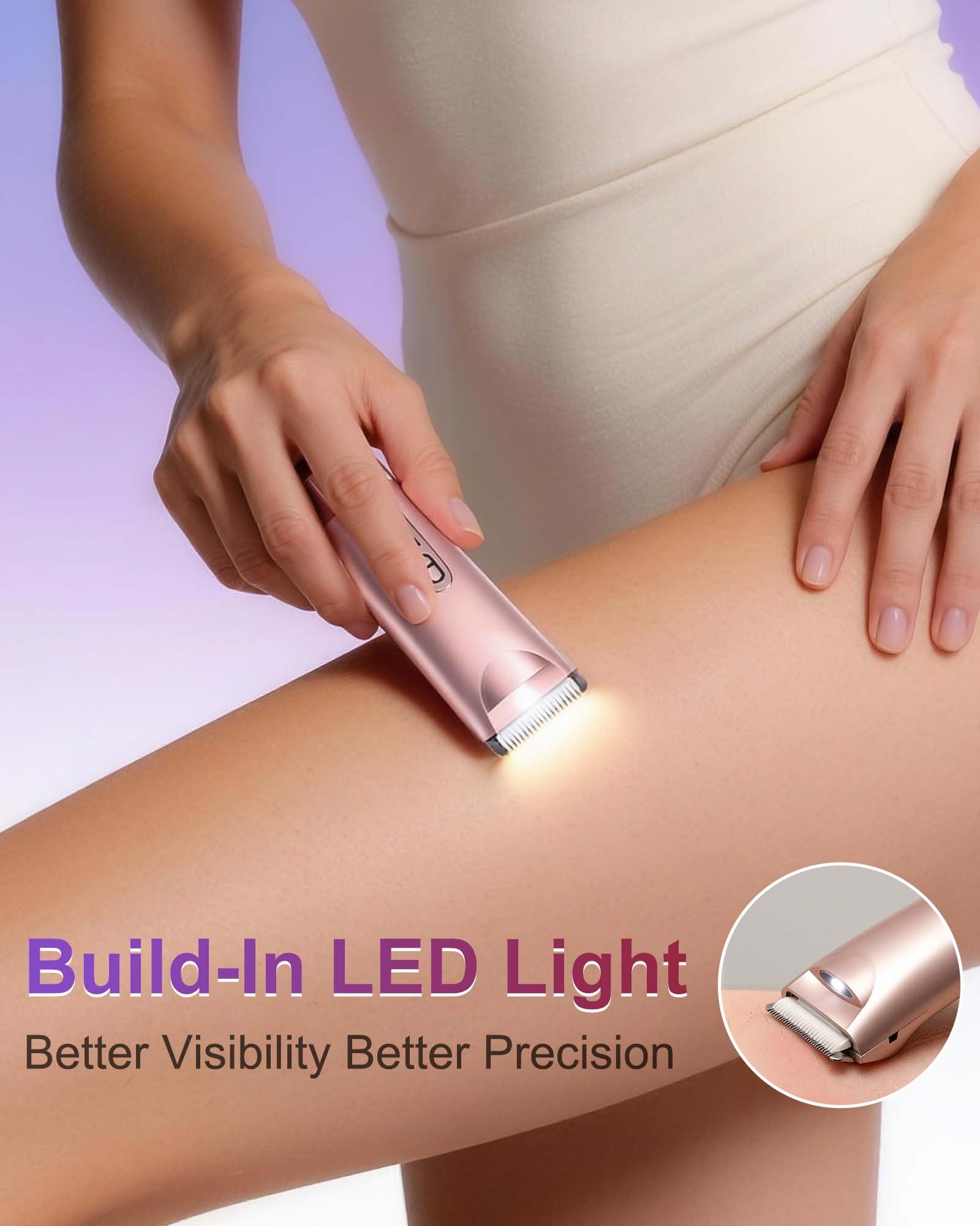 2 in 1 Dual Head Damen Elektrischer Haarschneider und Haarentferner Rose Gold mit Eingebautem LED-Licht USB-C Wiederaufladbar