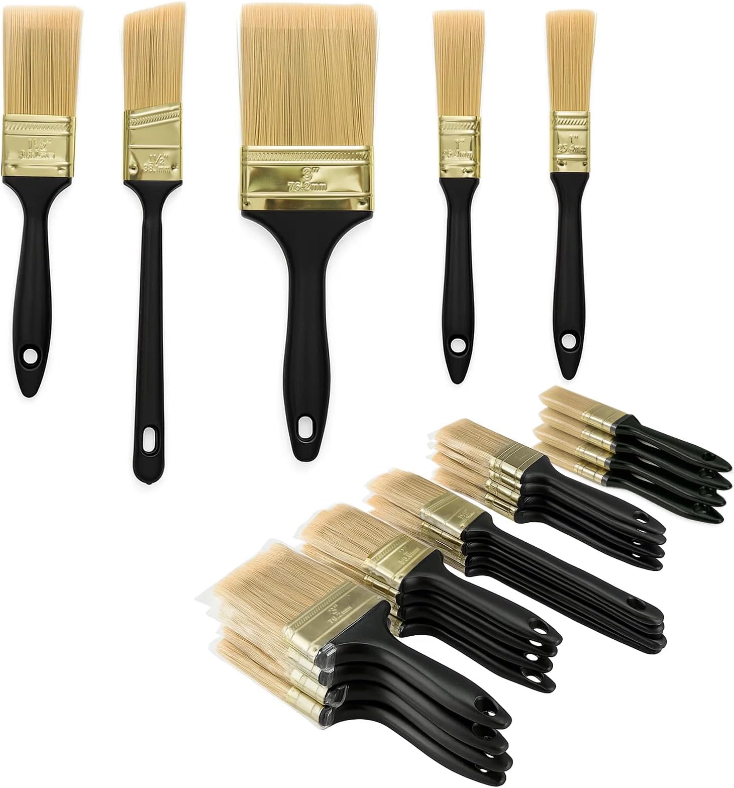 Paint Brushes, 20 PCS Paint Brush Set (3" 2" 1.5" 1" Flat &1.5" Angled), Tools Supplies,Paint Brush for Walls, Ceilings, Furniture