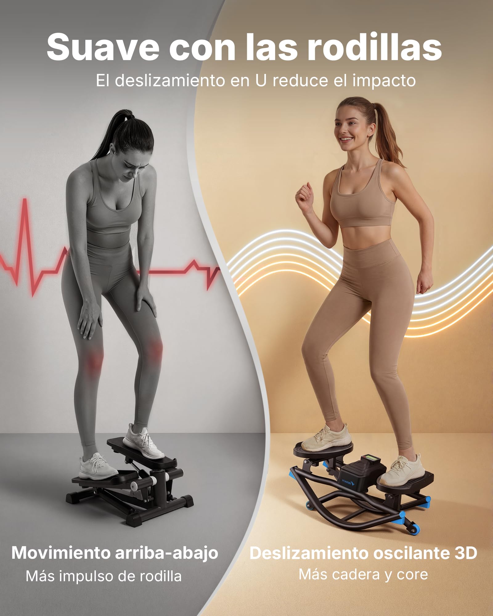 MERACH Stepper para casa con Power Rope, Falda en Forma de U, máx. 150 kg