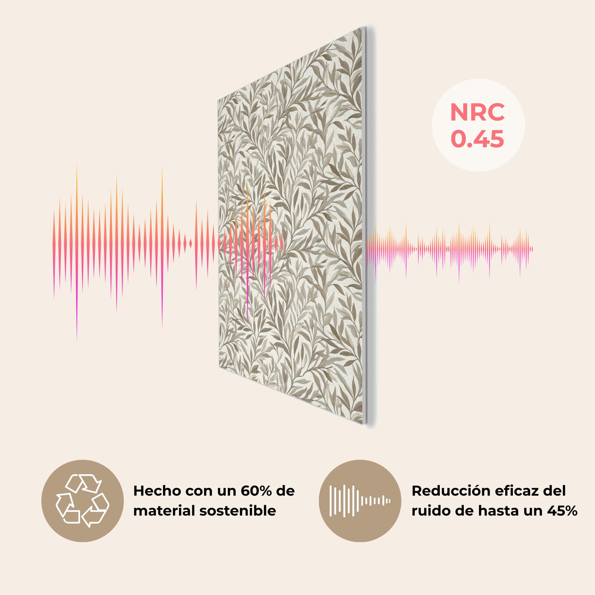 "MuchoWow© Insonorizar Habitacion 60x90 cm Paneles Acusticos Acoustic Panel Insonorizante Pared Insonorizacion Decoracion Cuadros Decorativos Ramas - Botánico - Topo"