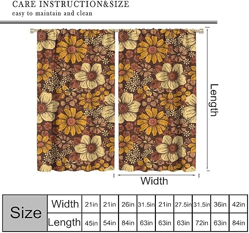 Miniatura 250 de Retro 70s Floral Blackout Window Curtains, Watercolor Flower Plant Rustic Modern Style Pattern Window Drapes, for Bedroom Living Room 42x45in 2