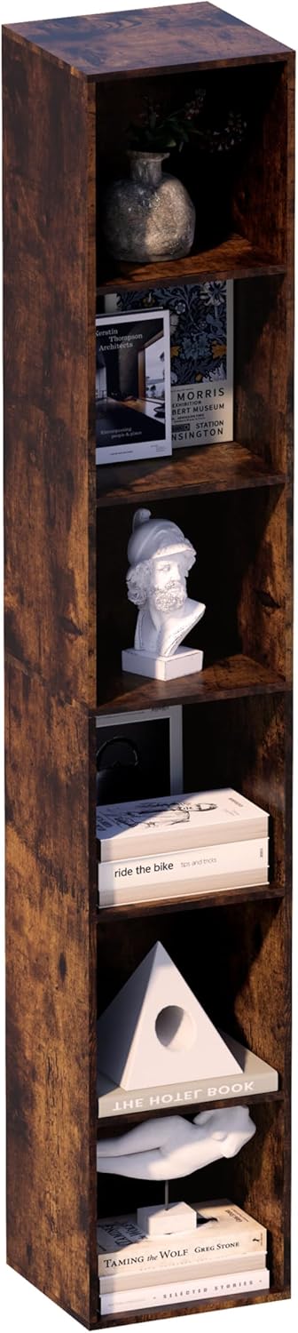 Bookshelf,6 Cube Storage Organizer, 6 Tier Cube Low Bookcase Freestanding Storage Display Organizer, Six-Cubes Open Shelf Bookshelf for Home Office (Retro Brown, 6-Cube)